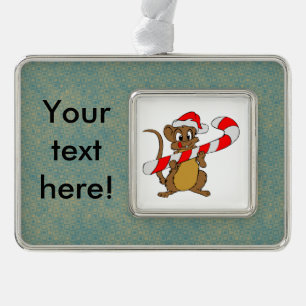 Muis met een kerstsnoepje verzilverd kader ornament