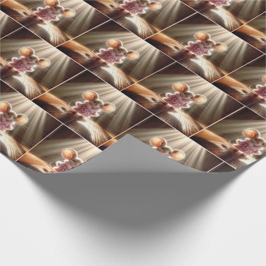 Muis met een roze mantel en slippers cadeaupapier (Hoek)