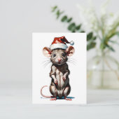 Muis met kerstmuts briefkaart (Staand voorkant)