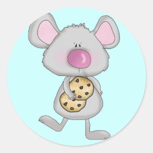 Muis met koekjes en overhemden ronde sticker