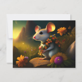Muis met land van bloemen briefkaart