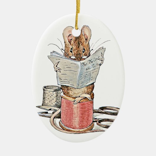 Muis met leerling op pool van thread keramisch ornament (Voorkant)