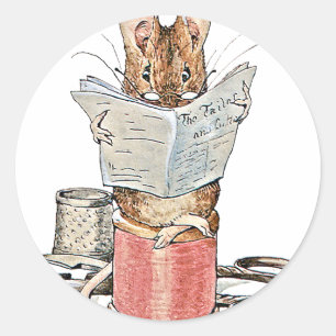 Muis met leerling op pool van thread ronde sticker