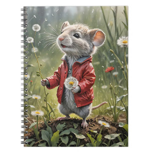 Muis met pluizige paardenbloemen notitieboek