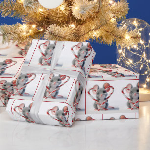 Muis met snoepriet hart cadeaupapier