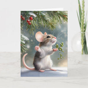 Muis Met Takje Maretak Feestdagen Kaart