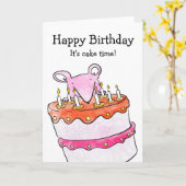 Muis met verjaardagskaart voor gebak kaart (Gele Bloem)