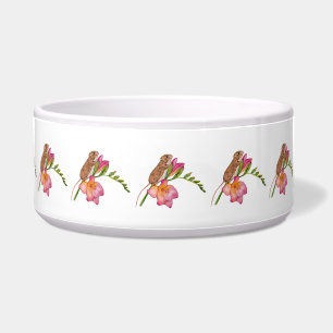 Muis met waterverf bloemendesign voerbakje