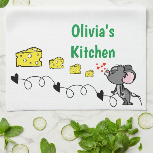 Muis Mice Cheese Hearts Kitchen Hand Towel Theedoek (Gevouwen)