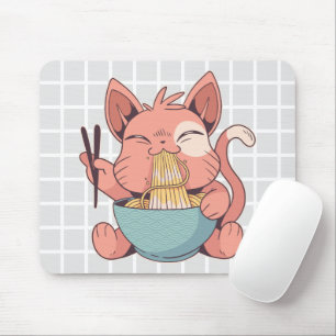 Muis Onderlegger met Cute Kat die Ramen Eet Grid Muismat