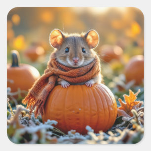 Muis op een herfstpompoen vierkante sticker