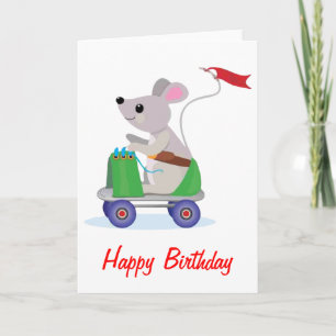 Muis op een Schaats Scooter Birthday Kaart