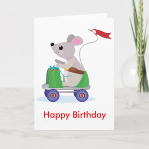 Muis op een Schaats Scooter Birthday Kaart