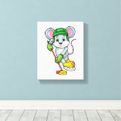 Muis op Ice hockey met Hockey stick Canvas Afdruk (Insitu (Houten vloer))