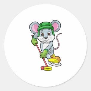 Muis op Ice hockey met Hockey stick Ronde Sticker
