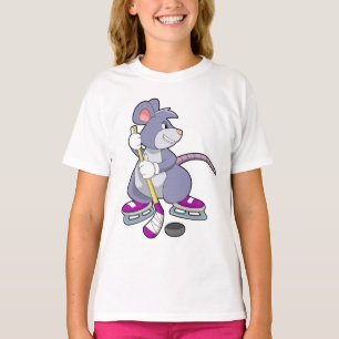 Muis op Ice hockey met ijshockeystick T-shirt