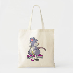 Muis op Ice hockey met ijshockeystick Tote Bag