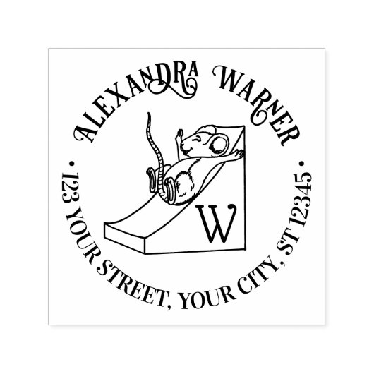 Muis op Kaas Glijbaan Naam Adres Initiaal Zelfinktende Stempel (Design)