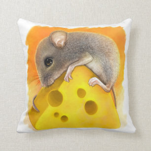 Muis op kaas, realistisch schilderij kussen