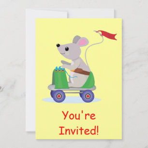 Muis op Schaats Scooter Invitation Kaart