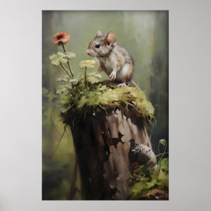 Muis op Stomp Bosprint, Donkere Academie Dier Poster