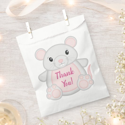 Muis Verjaardagsfeestje Roze Bedankzakje (Geknipt)