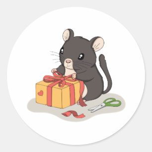 Muis verpakt een cadeau Kawaii dier sticker