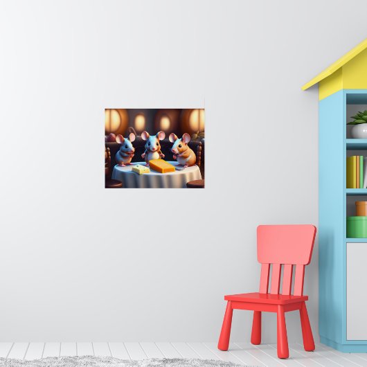 Muisfamilie aan de eettafel poster (Kinderkamer 1)