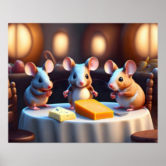 Muisfamilie aan de eettafel poster (Voorkant)