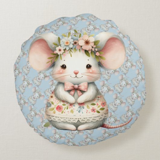 Muisjurk met Bloemenkroon Rond Kussen (Achterkant)