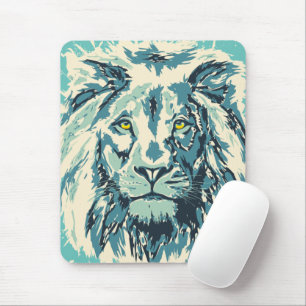 Muismat blauwe leng Colorful Retro Lion Head
