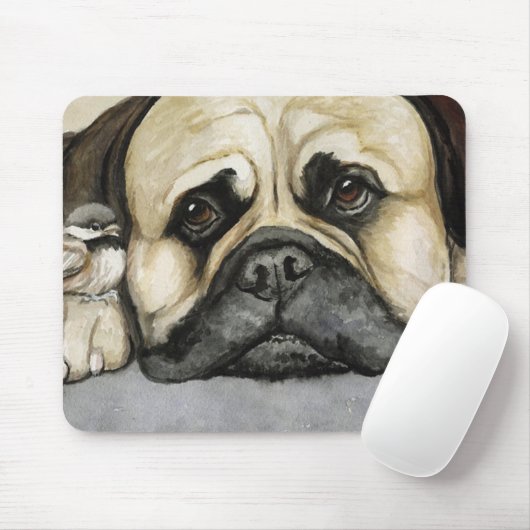 Muismat "Bull Mastiff and Baby Bird" (Met muis)