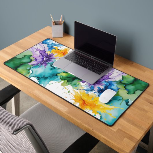 Muismat & Desk Mat met Waterverf Abstracte Vlek (Kantoor 2)