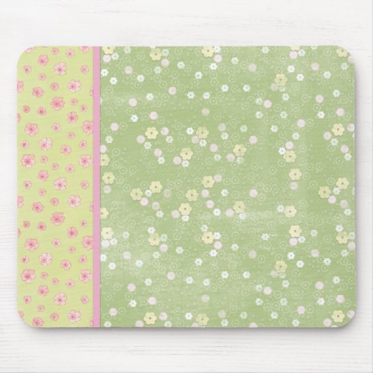 Muismat groene gele roze rozen Mousepad (Voorkant)