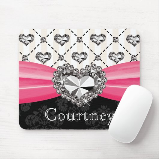 Muismat Hot Pink en Black Damask Diamond Rines (Met muis)