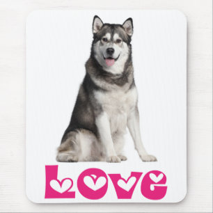 Muismat met Alaskan Malamute-hondje met tekst Love