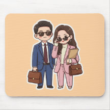 Muismat met K-Drama advocaat koppel in chibi-stijl