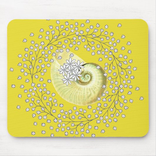 Muismat met Shell & Daisies in Geel (Voorkant)