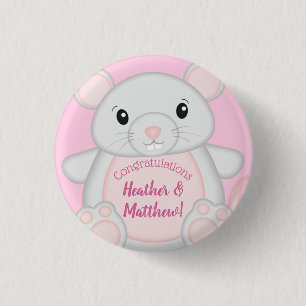 Muismuis Baby shower Roze Ronde Button 3,2 Cm