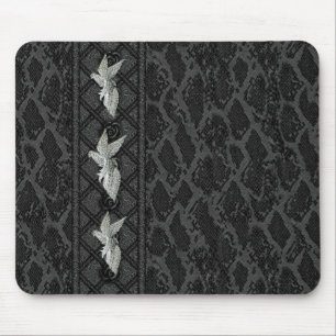 Muisvloer Zwart Leren Vogel Sieraden (047-015) Muismat