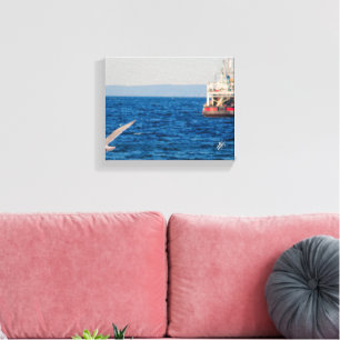 Muiterij Baai Sleepboot Vogel Blauwe Water Foto Canvas Afdruk