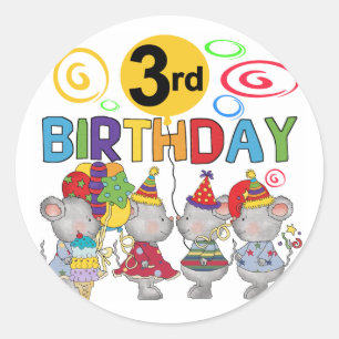 Muizen 3e verjaardag T-shirts en geschenken Ronde Sticker