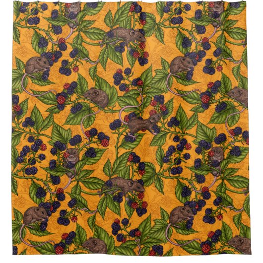 Muizen en bramen op geel douchegordijn (Voorkant)