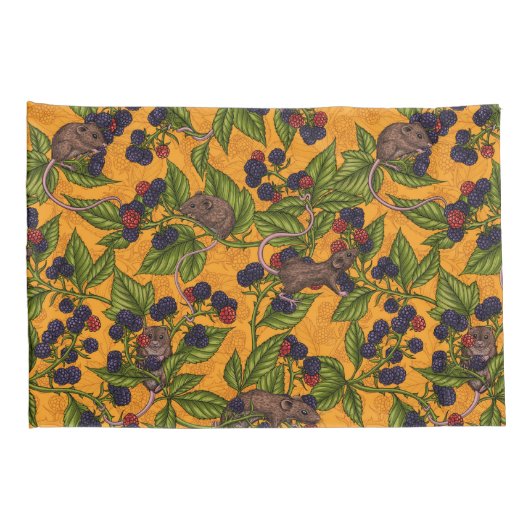 Muizen en bramen op geel kussensloop (Achterkant-Rechts)