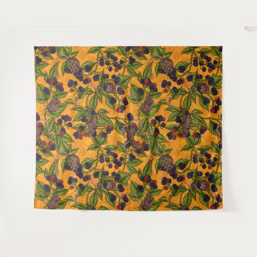 Muizen en bramen op sinaasappel Tapestry Wandkleed (Voorkant (horizontaal))