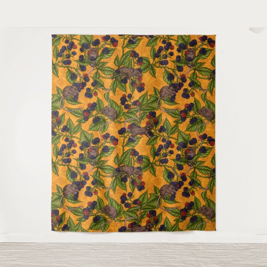 Muizen en bramen op sinaasappel Tapestry Wandkleed (Voorkant)
