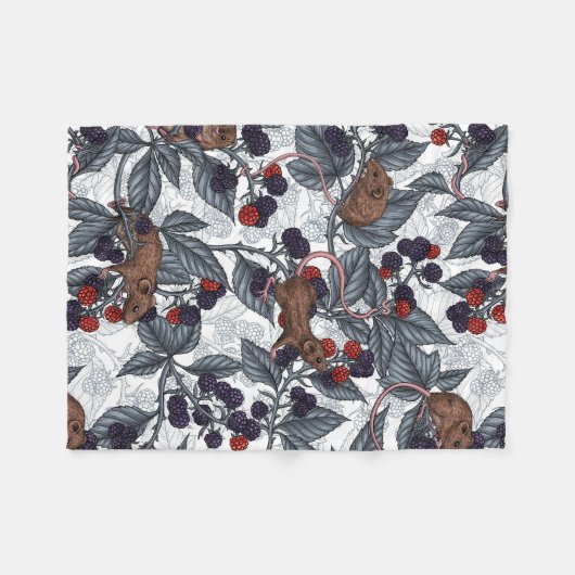 Muizen en bramen op wit fleece deken (Voorkant (Horizontaal))