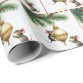 Muizen met gouden kerstversiering cadeaupapier (Rol Hoek)