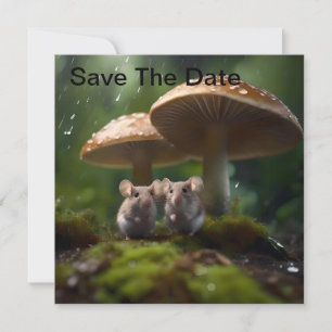 muizen onder paddenstoel die tegen regen bescherme save the date