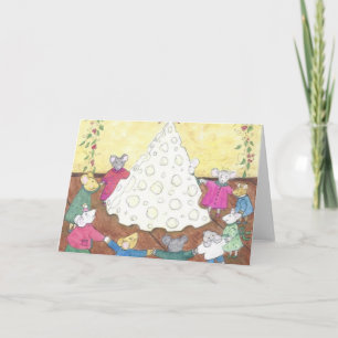 Muizen rond een kaaskerstboom feestdagen kaart